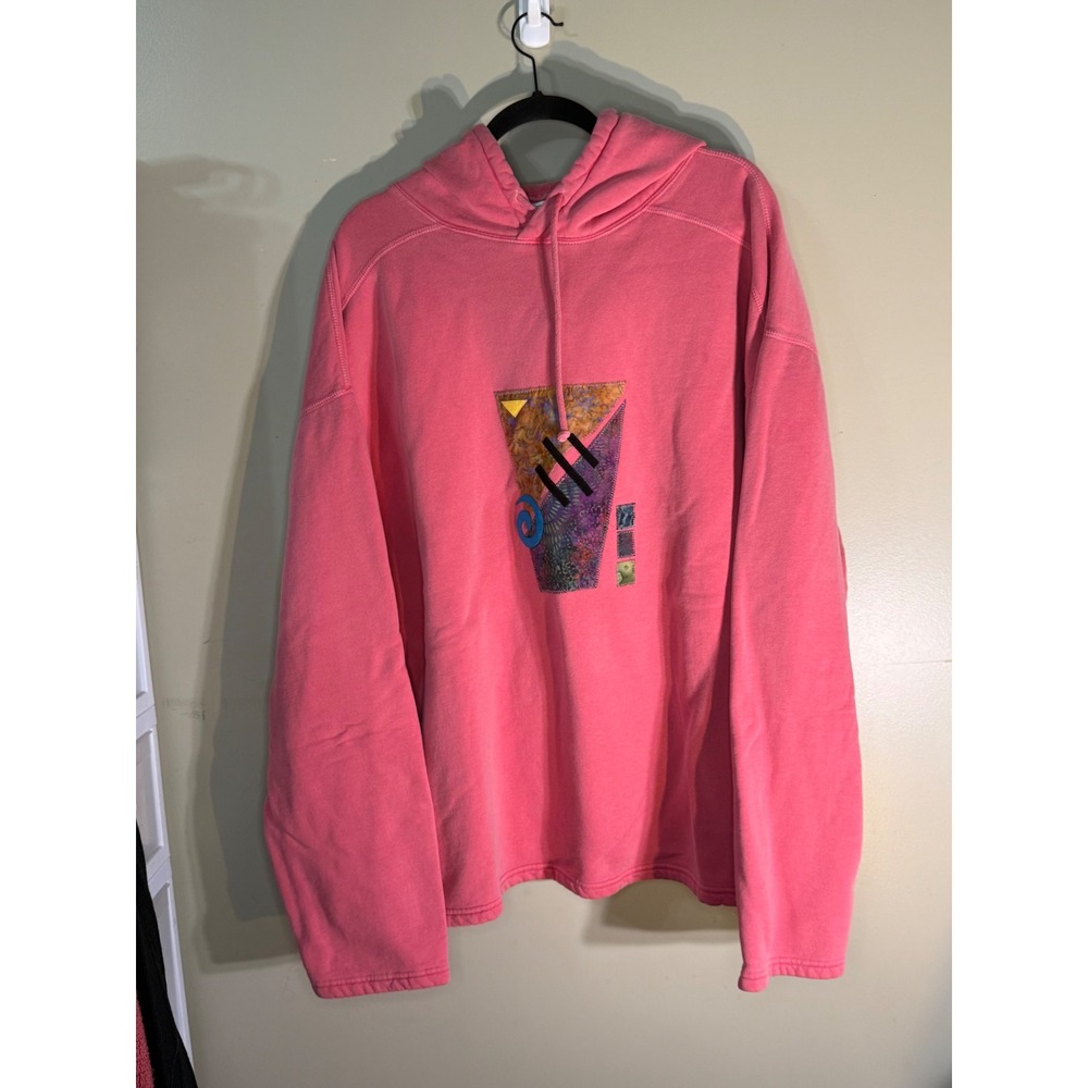Kai O'Connell Original Pink Pigment Dyed Cotton Hoodie XXL Geometric Art Patch
